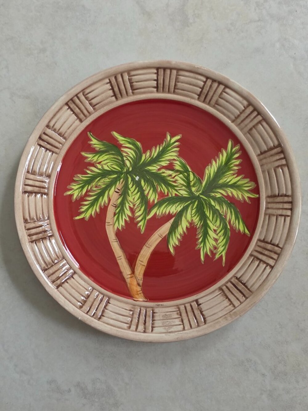 JASON IMPORTS RED & BAMBOO TROPICAL PALM SALAD PLATE